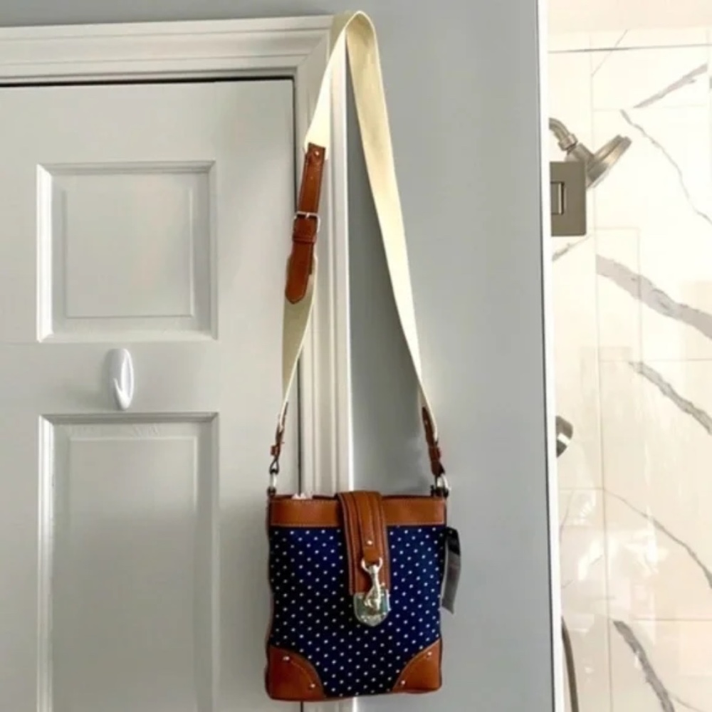 NWT CHAPS Navy and White Polka Dot Crossbody Bag